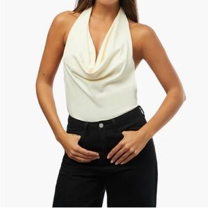NWT WeWoreWhat Cowl Halter Bodysuit - Ecru XS